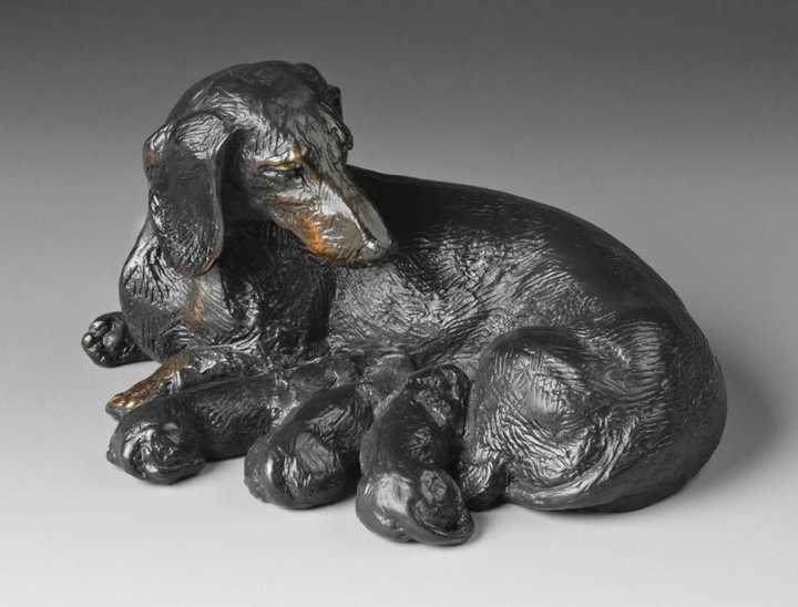 Deli's Open 1:6 Scale Smooth Dachshund Bronze Sculpture by Joy Beckner