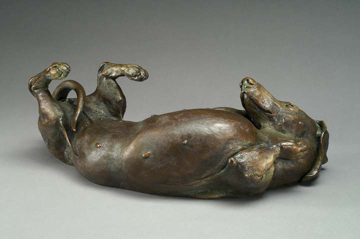 Sweet Roll life-size bronze Dachshund sculpture by Joy Beckner