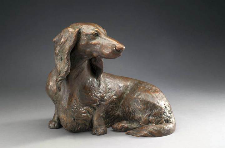 So Good To See You, ML Life-sized Miniature Long Dachshund Bronze Sculpture by Sculptor Joy Beckner