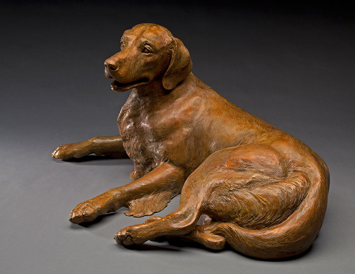 life-size bronze Golden Retreiver sculpture by Joy Beckner